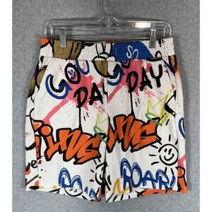 Manfinity Shorts Mens Small Graffiti Print Elastic Waist Casual‎ Summer
